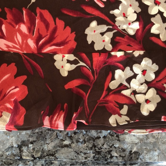 ANN TAYLOR Brown, Rose Pink Floral Silk Midi Skirt - Picture 6 of 11